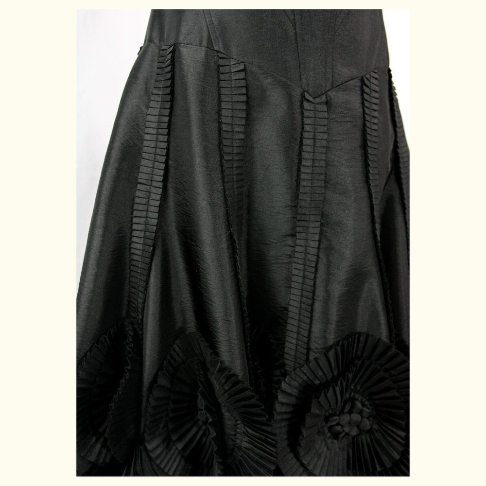 Jans Boutique Black Taffeta Full Flare Strapless Formal Dress w Floral Pleats 6 - Picture 4 of 9